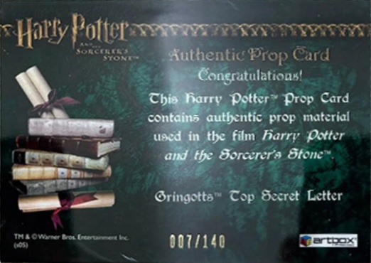 Gringotts Top Secret Letter - Back