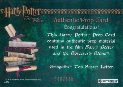 Gringotts Top Secret Letter - Back