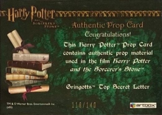 Gringotts Top Secret Letter - Back