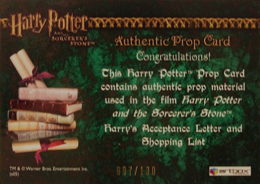 Harry's Potter's Shopping List - Back