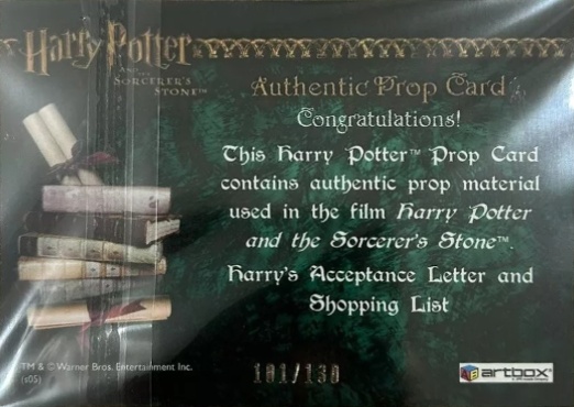 Harry's Potter's Shopping List - Back