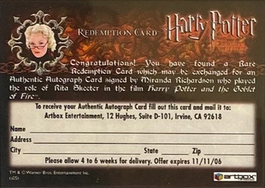 Redemption Card Reverse