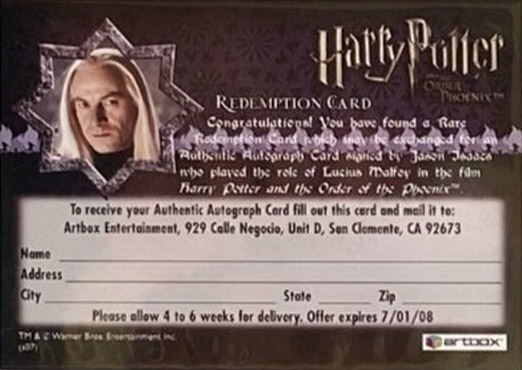 Redemption Card Reverse