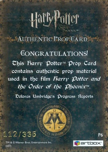 P6 - Dolores Umbridge's Progress Reports - Back