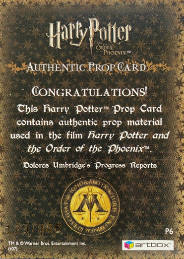 P6 - Dolores Umbridge's Progress Reports - Back