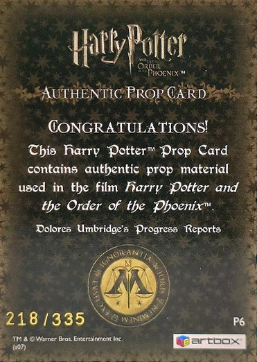 P6 - Dolores Umbridge's Progress Reports - Back