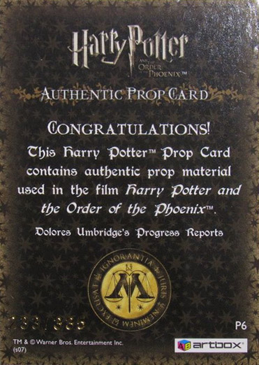 P6 - Dolores Umbridge's Progress Reports - Back