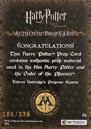 P6 - Dolores Umbridge's Progress Reports - Back