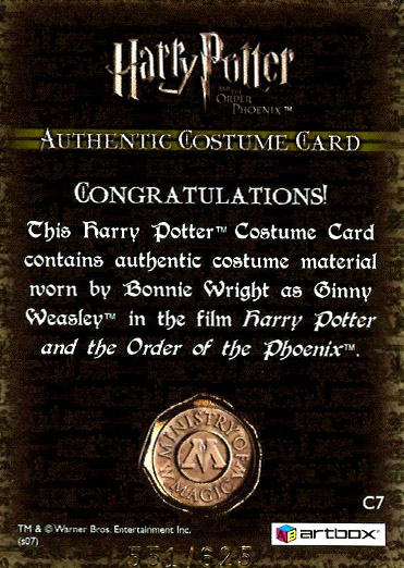 C7 - Ginny Weasley's Green Jacket - Back