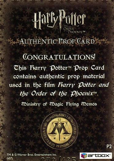 P2 - Ministry of Magic Flying Memos - Back