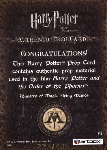 P2 - Ministry of Magic Flying Memos - Back