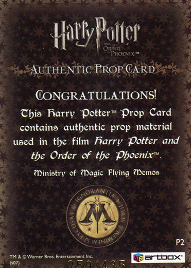 P2 - Ministry of Magic Flying Memos - Back