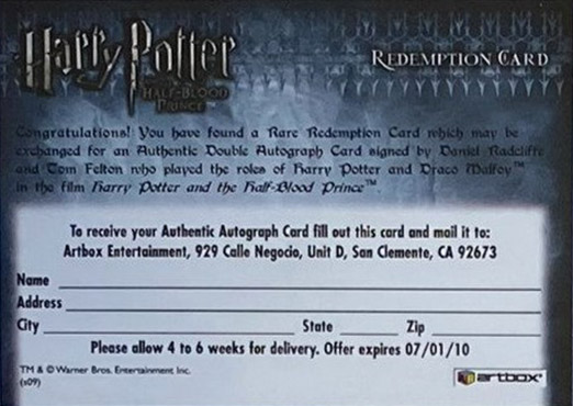 Redemption Card Reverse