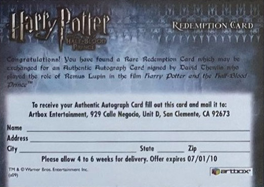 Redemption Card Reverse