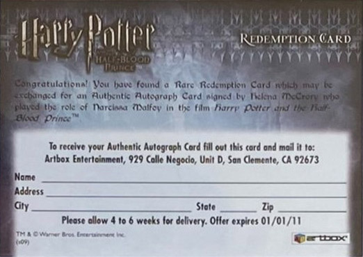 Redemption Card Reverse