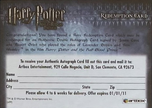 Redemption Card Reverse