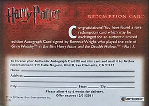 Redemption Card Reverse