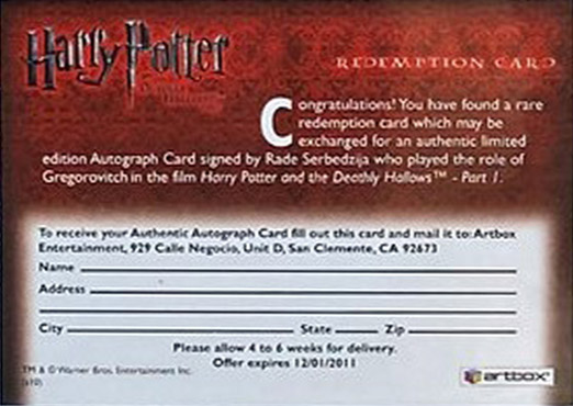 Redemption Card Reverse