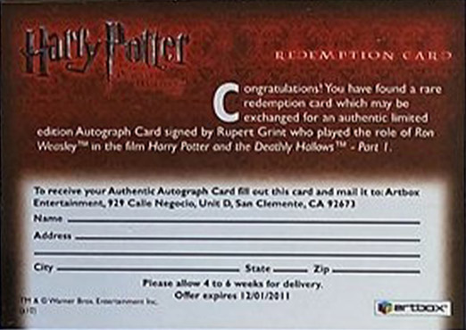 Redemption Card Reverse