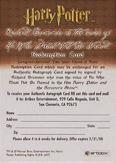 Redemption Card Reverse