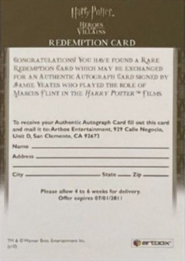 Redemption Card Reverse
