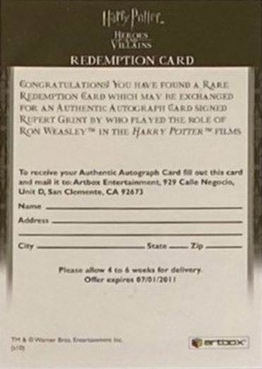 Redemption Card Reverse